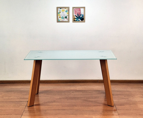 Mesa Vidrio Comedor Rectangular Patas Haya Outlet Oferta!