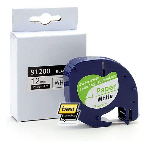 Fita De Papel Compatível P/ Dymo Letratag 91200 12mm Branca