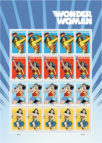 Wonder Woman 75th Anniversary Hoja De 20 Sellos Postales De