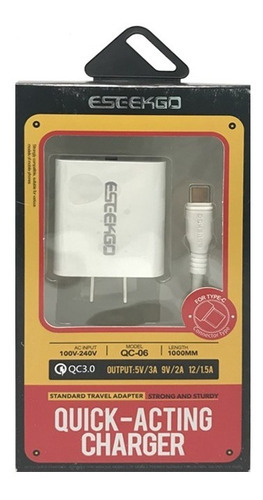 Imagen 2 de 6 de Cargador Qc3.0 De Carga Rapida Eseekgo Tipo C Color Blanco