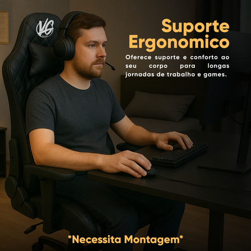 Cadeira Gamer Escritório Ergonômica Viva Game Kron Preto