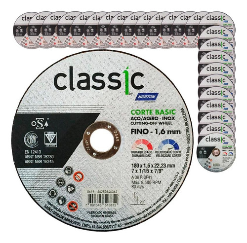 Disco Corte 7 Pol Aço Inox Classic Basic Kit 25 Peças Norton