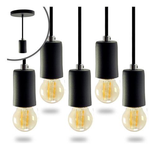 Iluminar Ambiente Kit 10 Pendente Soquete Copinho E27 Preto+ Led G45