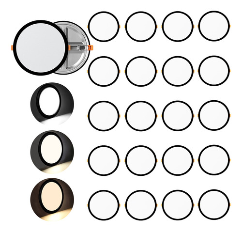 Lampara Spot Ajustable Con 3 Tonos Luz Marco Negro 20pzs 18w