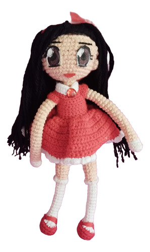 Muñeca Anime Tejida A Crochet 32cm Aprox Rojo