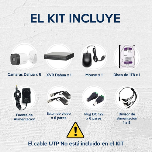 Imagen 3 de 10 de Kit Seguridad Dahua Cctv Dvr 8ch + 6 Camaras 2mp 1080p + 1tb