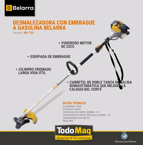 Imagen 7 de 10 de Desmalezadora Belarra Bd733 A Explosión Con Embrague 33cc
