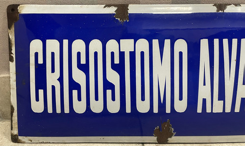 Cartel De Chapa Nombre De Calle Medidas 55x25.- Con Detalles Azul (Usado)
