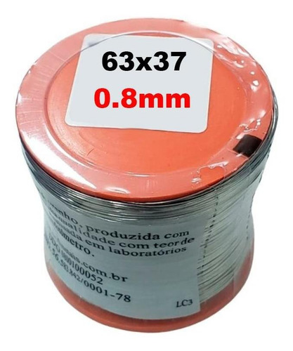 Imagem 3 de 3 de Kit 2 Solda Estanho Fluxo Eletrônica 63x37 0.8mm Rolo 500g