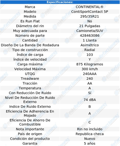 Llanta Continental Contisportcontact 5p 295/35r21 103 Y