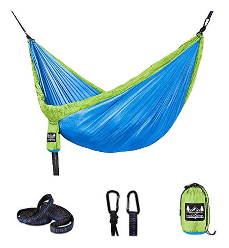 Hamaca Para Camping Portátil De Nailon, Color Azul-verde