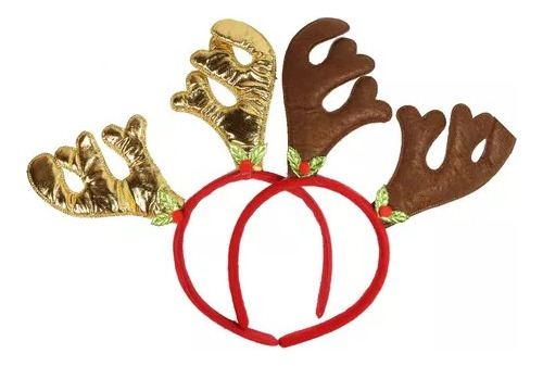 12 Diademas Navideñas Cornamenta Reno Doradas Café Navidad