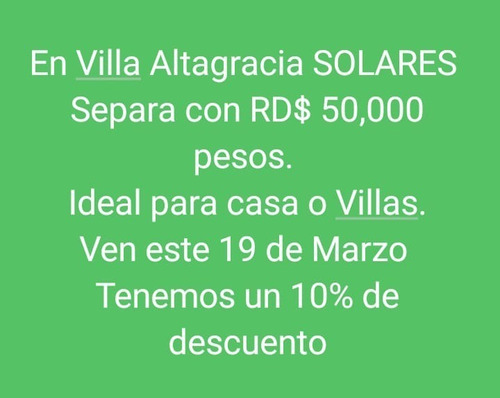 Vendo Proyecto De Solares En El Km 40 En Villa Altagracia Cerca Del Parador Boricua, República Dominicana