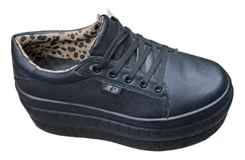 Zapatillas Mujer Negras Plataforma Caña Baja Livianas