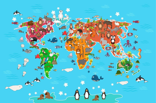 Imagen 7 de 9 de Vinilos Decorativos Mapamundi Infantil - Mapa Animales