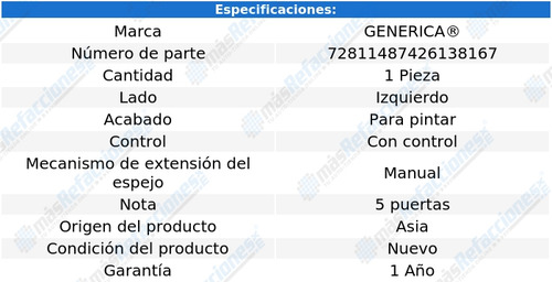 Espejo Izquierdo Man C/control Ikon De 2011 A 2015 Genérica