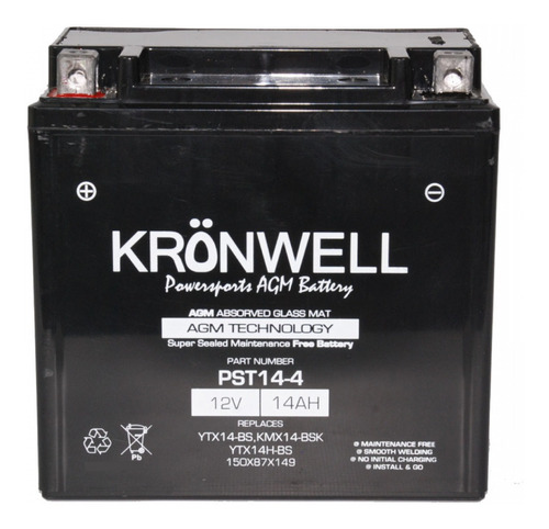 Imagen 1 de 10 de Bateria Moto Gel Kronwell 12v 14ah 14a Ytx14-bs