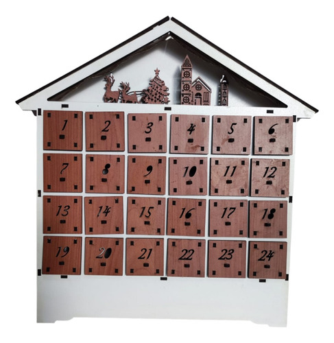 Calendario Adviento Casa Colgante Marron Y Blanco Con Luz