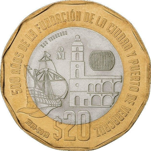 Moneda De $20 Conmemorativa 500 Años Fundación De Veracruz