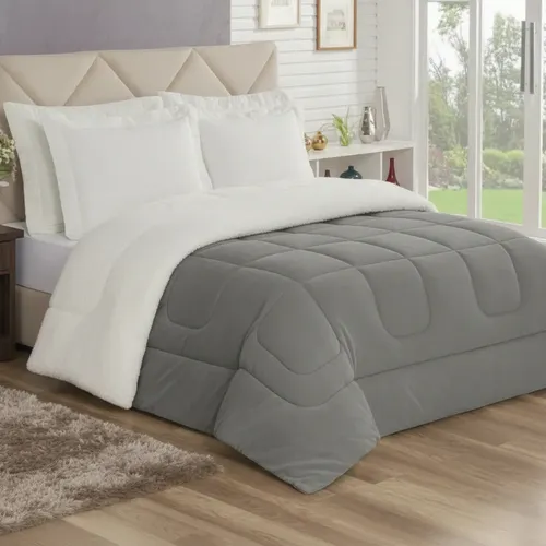 Edredom Sherpa Queen 2,40x2,20m Cobertor E Coberdrom Macio Cor Cinza