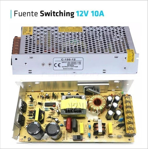 Imagen 3 de 10 de Fuente 12v 10a Metalica Regulada Switching Tira Led Cctv