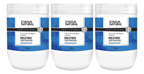 Kit 3x Creme Massagem Neutro 650g Dagua Natural