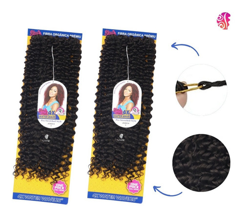 Combo 2 Apliques Cabelo Orgânico Crochet Braids 75cm Jessica Cor Castanho Escuro Cor 2