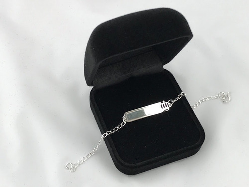 Imagem 7 de 7 de Pulseira Chapa Infantil Coroa Prata 925 Gravação Cx Veludo