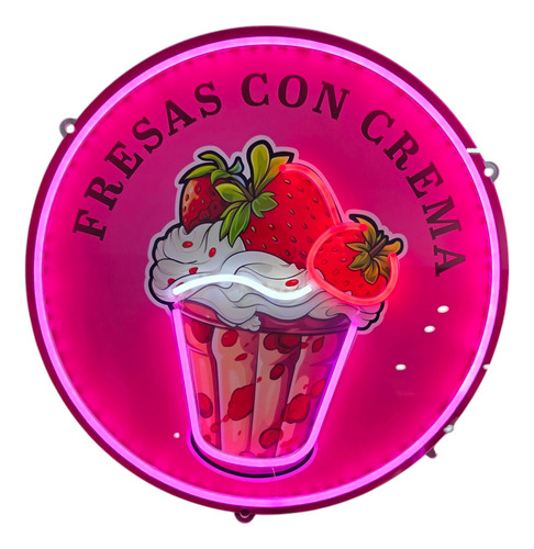 Letrero Luminoso Fresas Con Crema Imagen Uv Neon Led 50x50