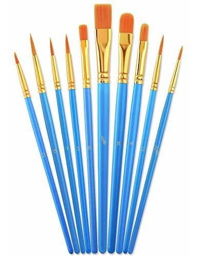 Pinceles Para Pintar Con Mango De Madera Color Azul 10 Pzas