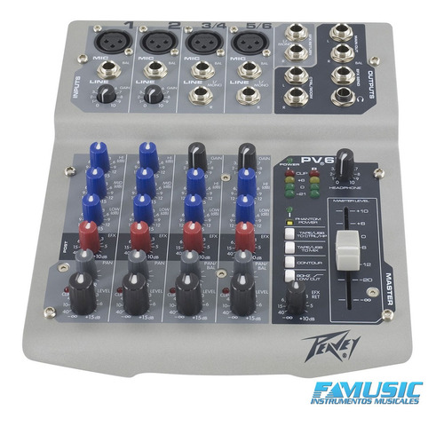 Imagen 3 de 10 de Mixer 6 Canales Peavey Pv6 Usb Con Interface De Audio