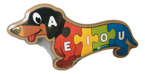 Quebra Cabeça Cachorro Vogais Madeira Brinquedo Educativo