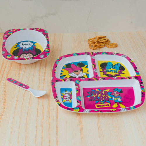 Vajilla Bebé Melamina Minnie Disney Vaso Entrenador 4 Pzas Color Rosa