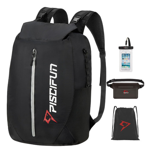 Mochila Seca Impermeable 20l Y Accesorios Negra