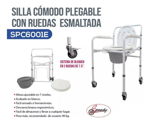Silla Comodo Aumento Plegable C/ruedas Esmaltada Speedy