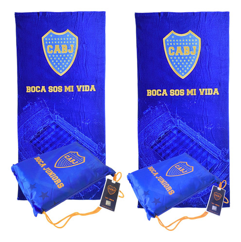 Toallón Playero Boca Licencia Oficial + Mochila X 2 Unidades