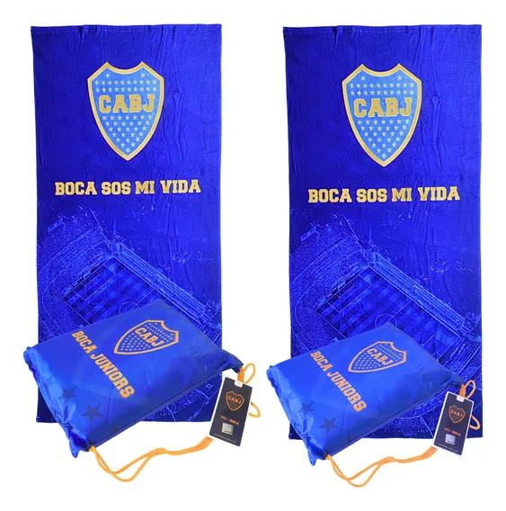 Toallón Playero Boca Licencia Oficial + Mochila X 2 Unidades