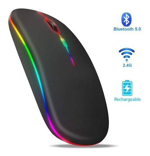 Mouse Inalambrico Dual Bluetooth Usb Recargable Para Mac Windows Color Negro