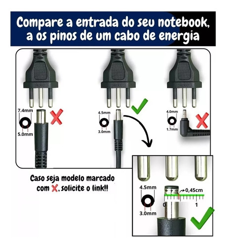 Fonte para Notebook Dell 19.5V 65W, Conector 4.5x3.0mm, Compatível com Dell Inspiron 11/13/14/15, XPS 13, Latitude 13/14, Vostro 14/15 45w