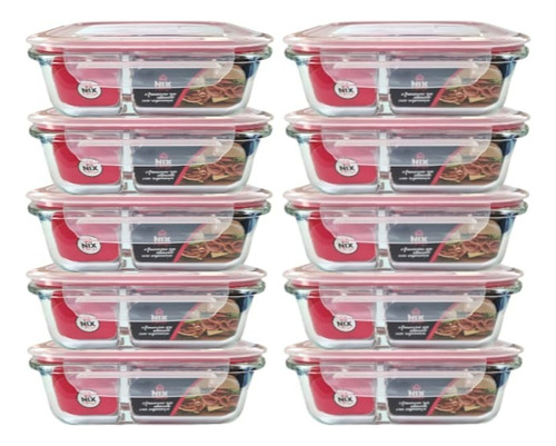 Conjunto Com 10 Potes 640ml Divisória Hermético Marmita