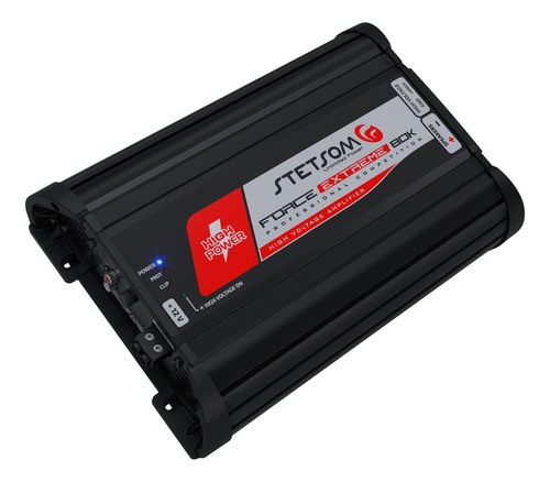 Módulo Stetsom Force Extreme 80k 0,5 Ohm Frequência 5Hz ~ 4Khz 80.000W RMS em 0,5 Ohm Entrada RCA 1 Canal 80.000W Alta voltagem High Voltage–Sub, Woofers Competição Paredão Alta Eficiência Grave Médio