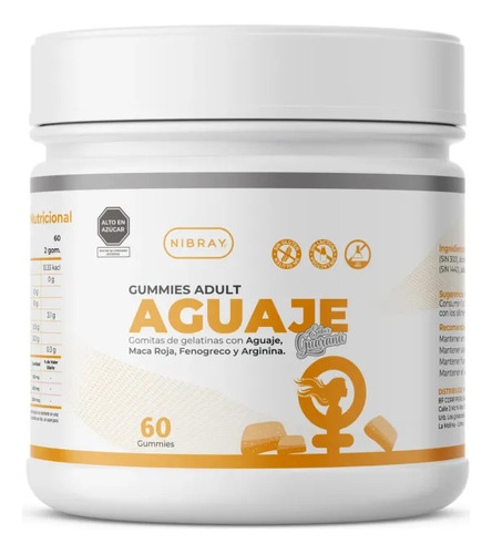 Nibray Aguaje Maca Roja Y Fenogreco 60 Gummies Sabor Guaraná
