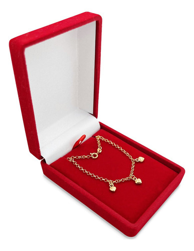 Pulseira Portuguesa Em Ouro 18k Com Corações Elo Português Comprimento 19 Cm Cor Amarelo