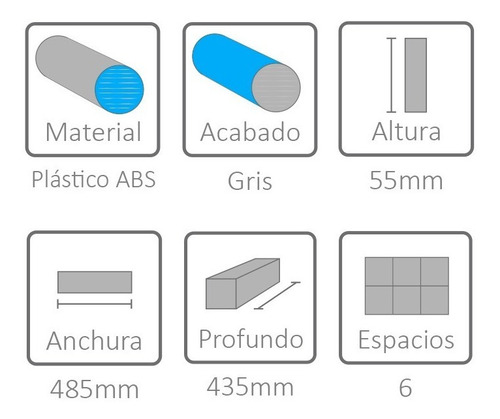 Cubertero De Plástico Gris Con 6 Separaciones Mod. 11