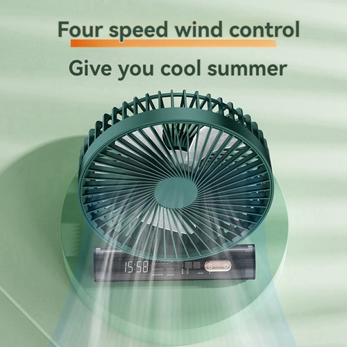 Ventilador De Pie Portátil Con Batería Recargable Y Reloj