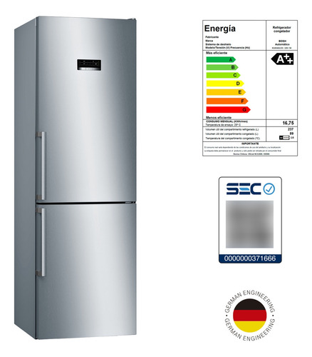 Refrigerador Bottom Freezer No Frost Bosch Kgn36xler 324l