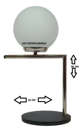 Lampara Mesa Velador Nórdico Vintage Industrial Vd Opal Led Cromo Vidrio Opal