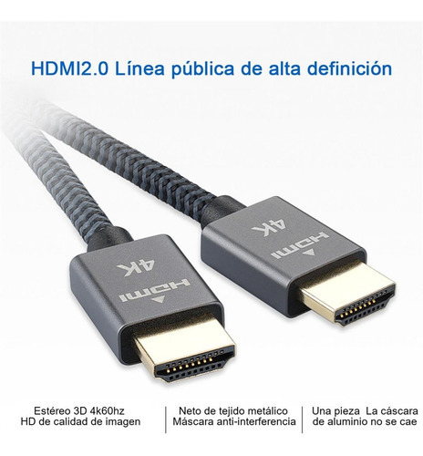 Imagen 2 de 10 de Cable Hdmi 2 Metros Hd 4k 60hz Tv Pc Laptop Ps4 Xbox