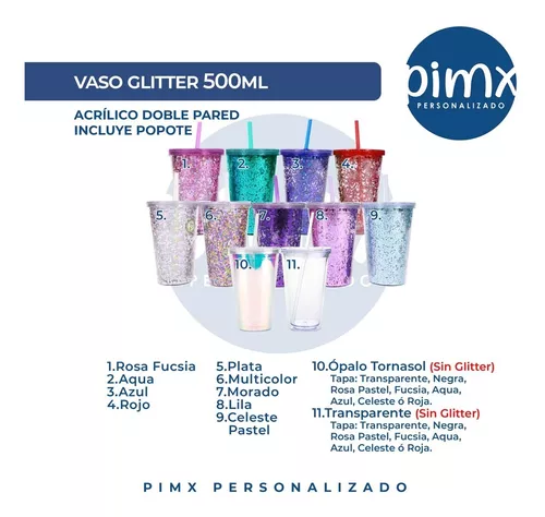 Vaso Doble Pared Transparente Tapa Popote Plastico 500ml