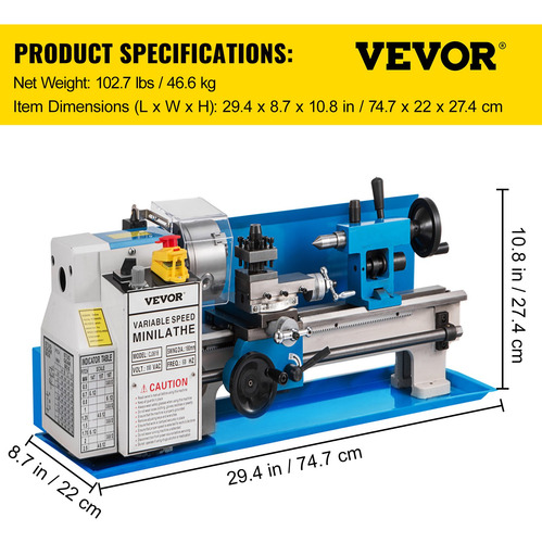 Mini Torno De Metal 7x14 Inch Sobremesa Velocidad Variable